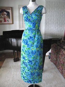 COUTURE VINTAGE 1960s WATERCOLOR DEVORE DRESS GOWN~S  