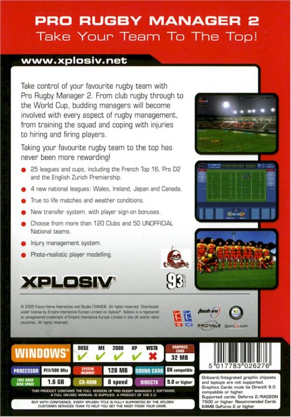 PRO RUGBY MANAGER 2 * PC CD ROM * BRAND NEW 5017783026276  