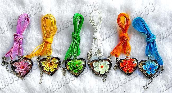 New Lots 6 lampwork glass flower style pendant necklace  