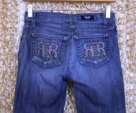 ROCK & REPUBLIC Womens Cute Silver Studded Logo Pocket Boot Cut Jeans 