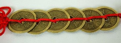 FENG SHUI FORTUNE 6 COIN RED TASSEL i Ching Ru Yi Luck  