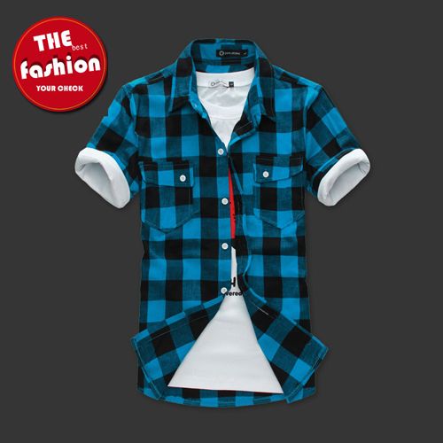 HOTMens Slim fit Stylish Dress Short Sleeve Plaid Shirts 4color 4size 