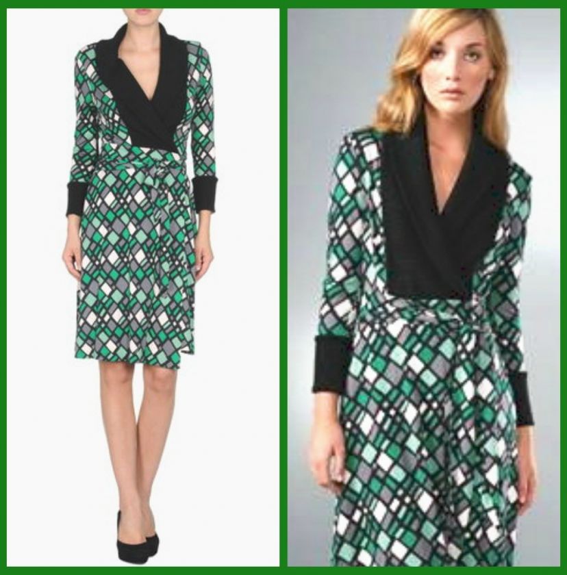   diane von FURSTENBERG GREEN SILK/KNIT FALL ZERLINA dress 4 6  