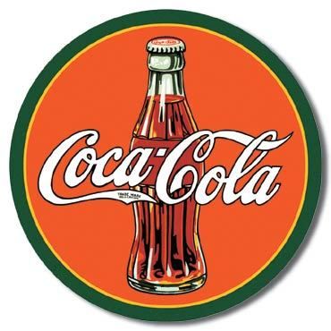 Coke TIN SIGN Coca Cola Logo 1930s Bottle ad Round 1069  