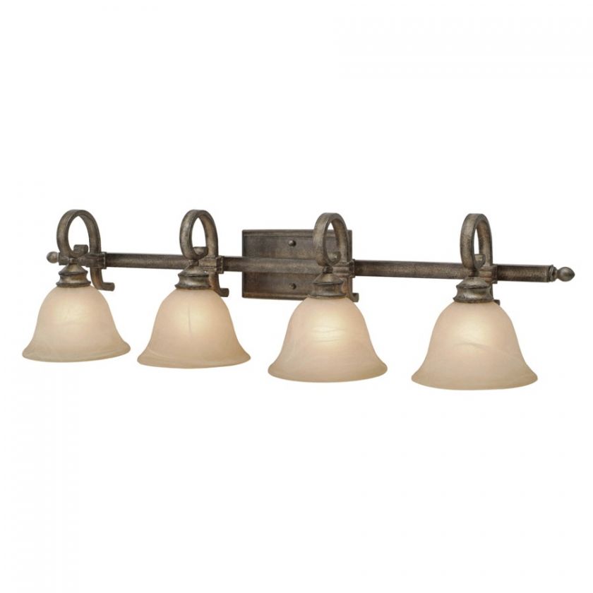 NEW 4 Light Bathroom Vanity Lighting Fixture, Pewter Iron with Gold 