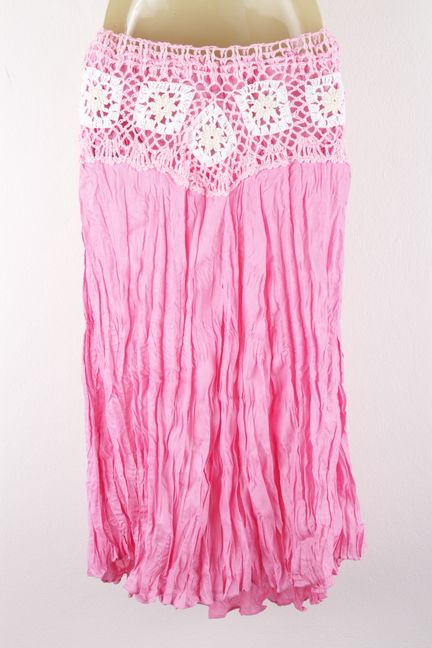 sk0101p Hippy Hippie Boho Gypsy Crochet Skirt Long Pink  