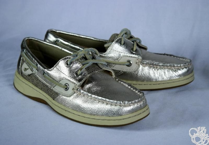 SPERRY Top Sider Bluefish 2 Eye Platinum Womens Loafers Boat Shoes New 