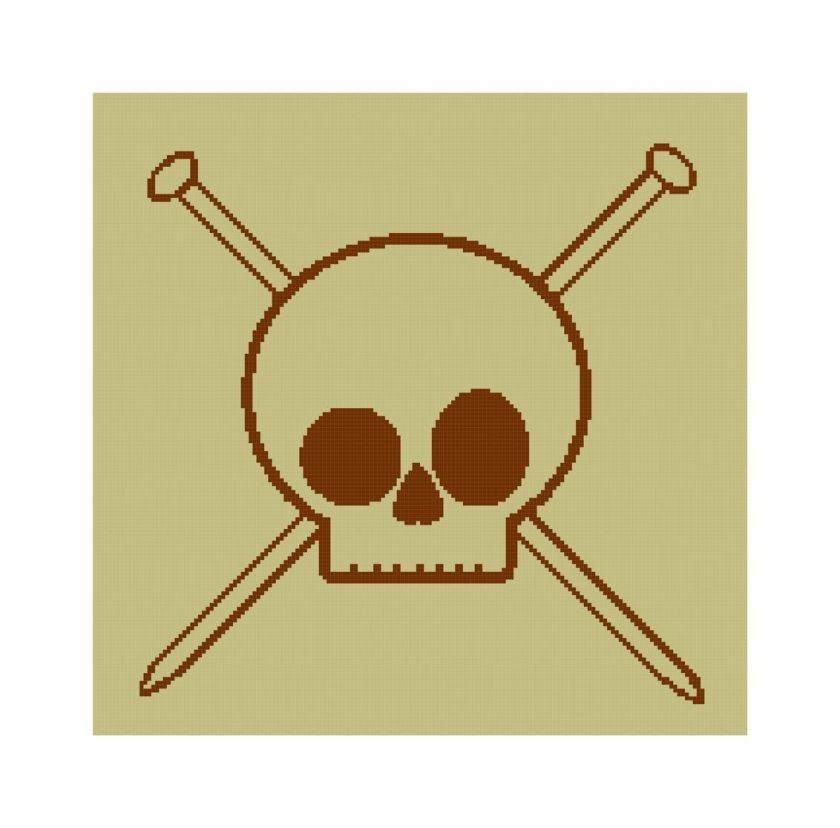 Knitting Needles Skull Silhouette Cross Stitch Pattern  