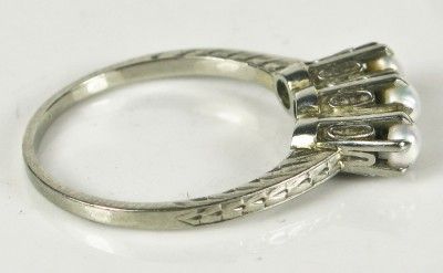 1399 Art Deco 18k White Gold Diamond Cut Filigree Seed Pearl Ring 2 