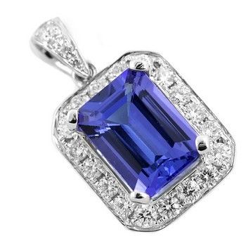 FINE 3.70ct AAA TANZANITE & DIAMONDS NECKLACE PENDANT 18k WHITE GOLD 