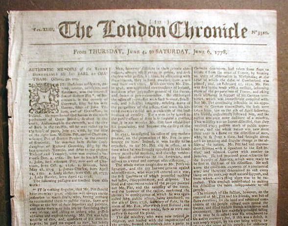 ORIGINAL 1778 1781 American Revolutionary War newspaper from London 