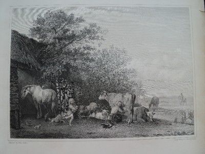 Peasant Child Cow Milk Campaign Landscape 1839 Antique Print  