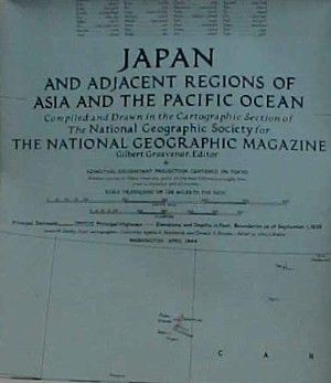 1944 Map JAPAN KOREA PHILIPPINES TAIWAN Yokohama Tokyo  