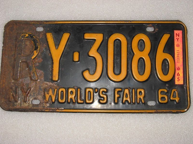 1964 New York State License Plate Worlds Fair RY 3086  