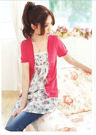 Fashion Shirts Hot Sale Tops Tees Flowers Printed Ladys Chiffon 