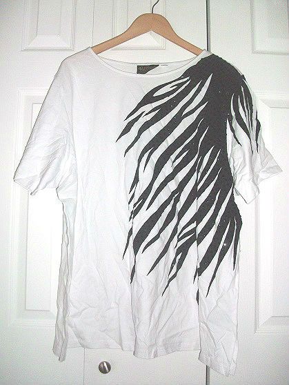 Bob Mackie Asymmetrical Zebra Print & Sequin T shirt ~ WHT 2X  