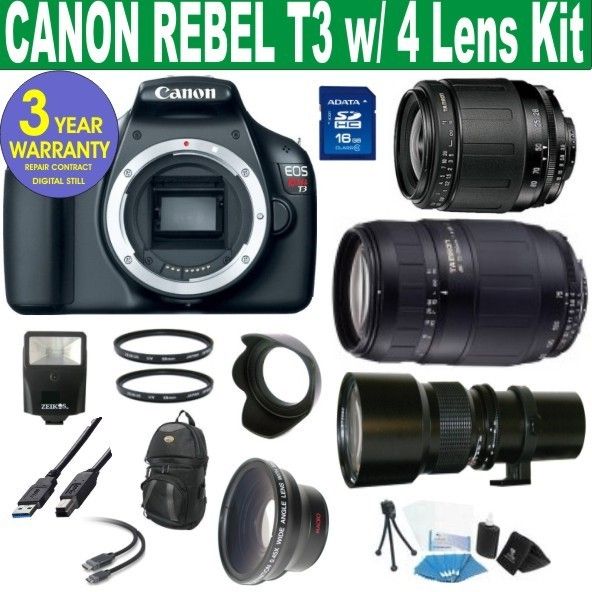 CANON REBEL T3 w/ TAMRON 28 80 + TAMRON 75 300 ZOOM + 500mm TELEPHOTO 