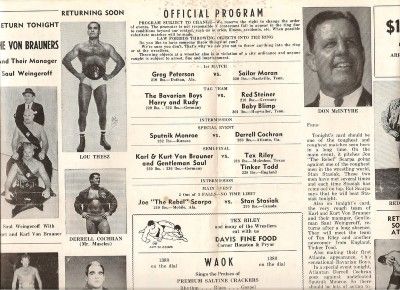 GA WRESTLING PROGRAM COWBOY JOE SCARPA vs STAN STASIAK,LOU THESZ,VON 