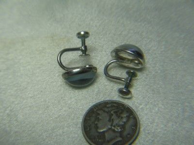 VINTAGE1950s WRE STERLING SILVER & MOONSTONE SCREW ON EARRINGS  