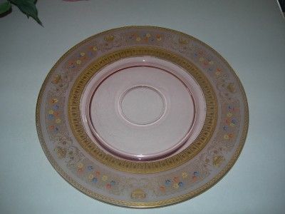 Pink Depression Glass Plate /Embossed Gold Trim/Flower  