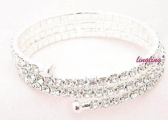 Lots 12Pcs 3Rows Stretchy Crystal Rhinestone Bracelets  