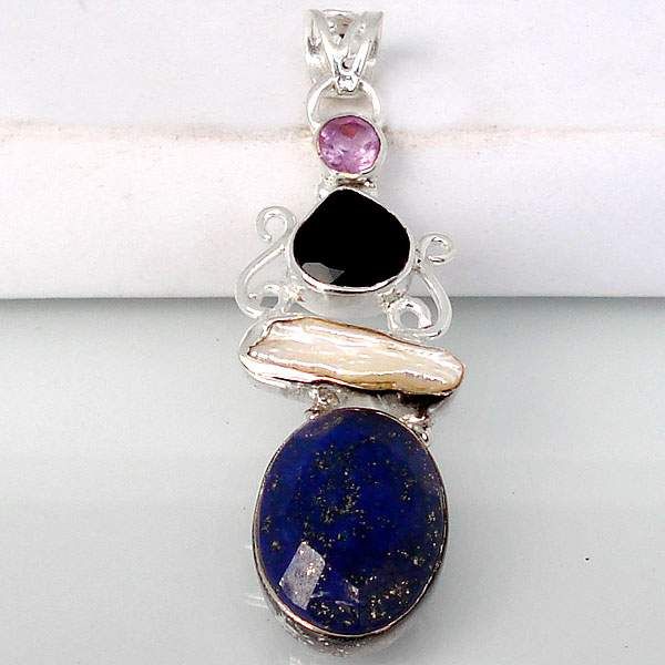 9cts WHITE TOPAZ PEAR AMETHYST 925 STERLING SILVER ARTISAN PENDANT 1 5 