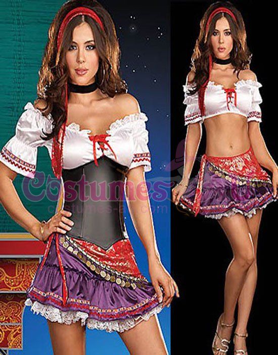 Ladies Gypsy Costume Mysterious Fortune Teller Circus Fancy Dress 