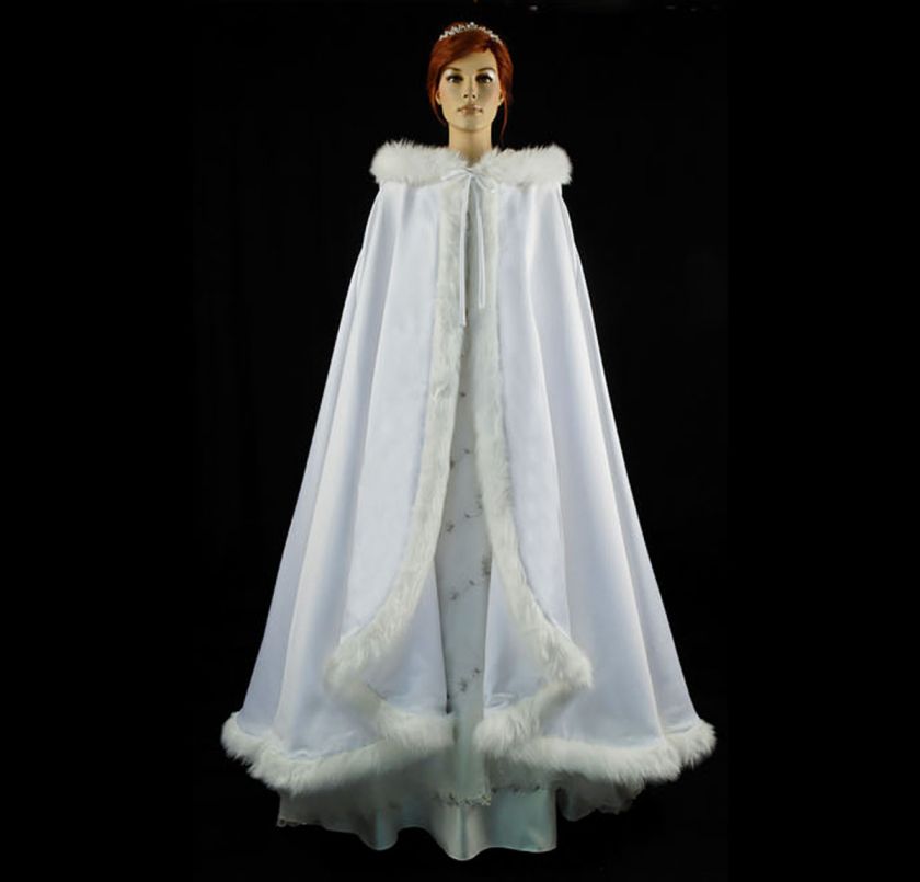 WHITE WEDDING BRIDAL CAPE CLOAK DUCHESS SATIN FAUX 45  