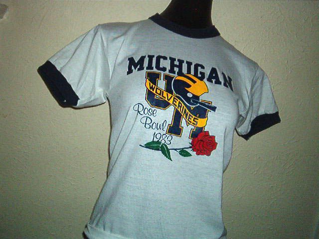 MICHIGAN WOLVERINE 1983 ROSE BOWL SHIRT ringer 80s XS  