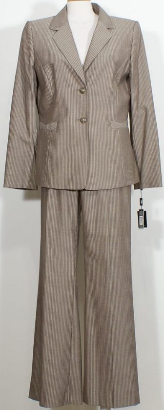 NWT Tahari Brown White Stretch Flared Pant Suit 12  