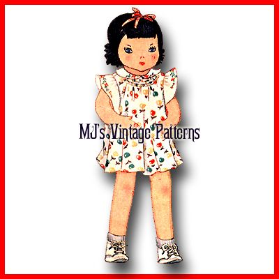 Vintage Pattern ~ Girl Doll ~ Classic 1930s Dress  