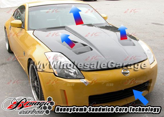 03 08 05 06 Nissan 350z Vented Cowl Carbon Fiber Hood  