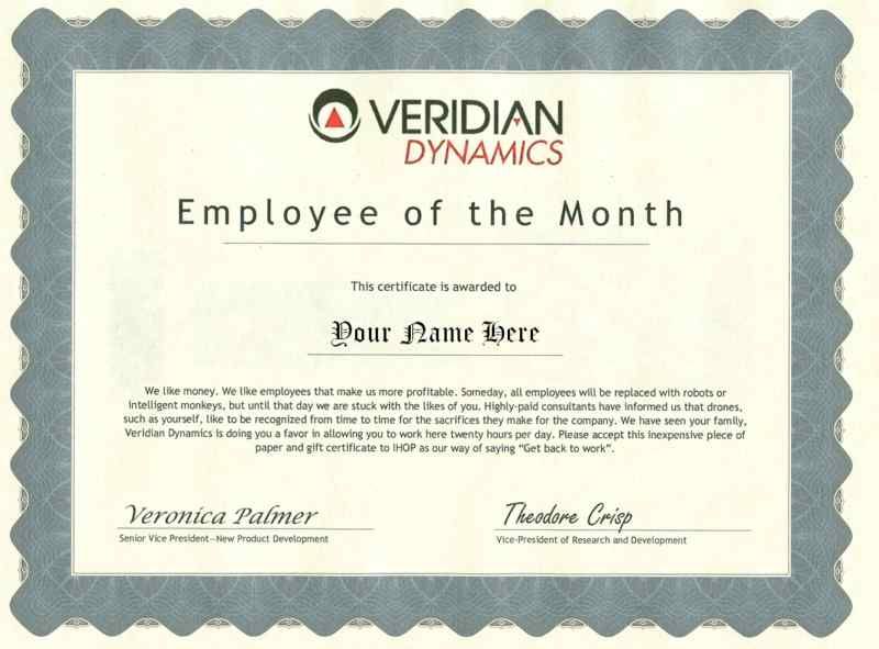 Veridian Dynamics Employee of the Month Better Off Ted  