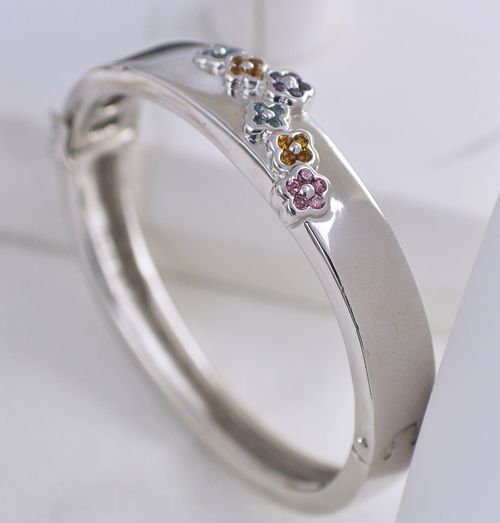 Floral Flower Silver 925 ss Gemstone Bangle Bracelet  