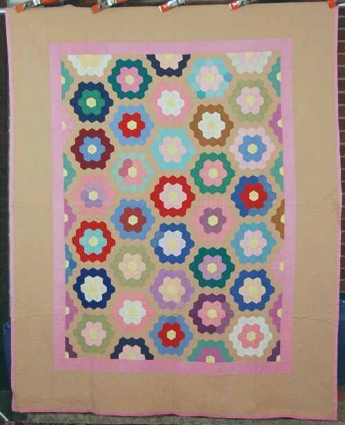 30s AUTHENTIC AMISH Flower Garden Antique Quilt  