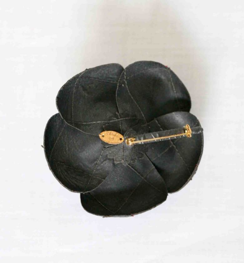 CHANEL Brown Leather Quilted CAMELLIA Flower Pin Brooch  