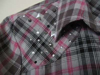 NWT Ladies Antilia Femme Plaid Shirt w/Stud Detail   Sz L  