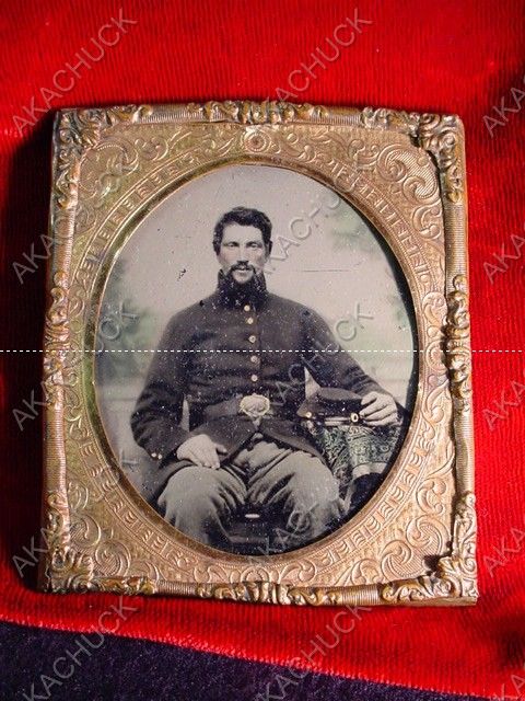 Antique CIVIL WAR UNION SOLDIER AMBROTYPE Photograph 1860s TINTED New 
