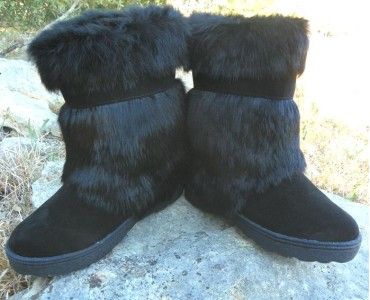   II Real Rabbit FUR EXOTIC Winter Apres Ski Mukluk Boots Black  