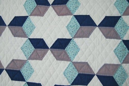 GRAPHIC 40s Tumbling Blocks Stars Antique Quilt  