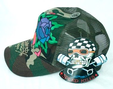   ED HARDY DESIGN CAMO GREEN BROWN ETERNAL LOVE WOMENS TRUCKER HAT CAP