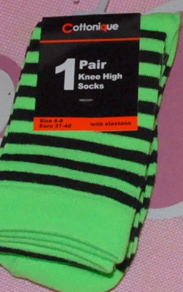 Ladies knee high stripey socks in 3 bright neon colour options BNWT 