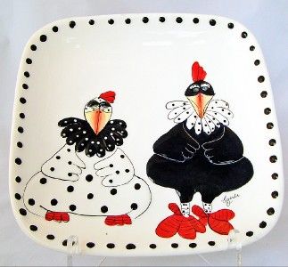 Hen Rooster Plate + Salt Pepper Corneille Blue Sky MIB  