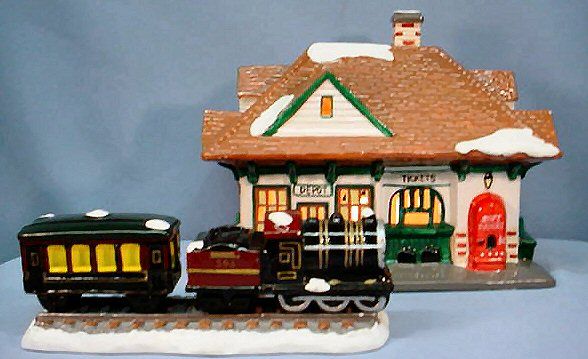 Village Station & Train Dept. 56 Snow Village set of 2, Item 