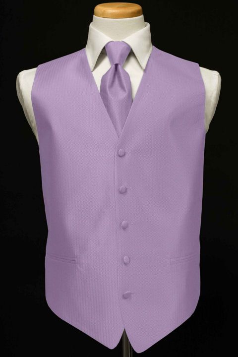 Tuxedo Vest & Tie   Herringbone   Pastel Lavender  