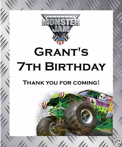 Monster Jam Truck Treat Goody Bag Label Favor  