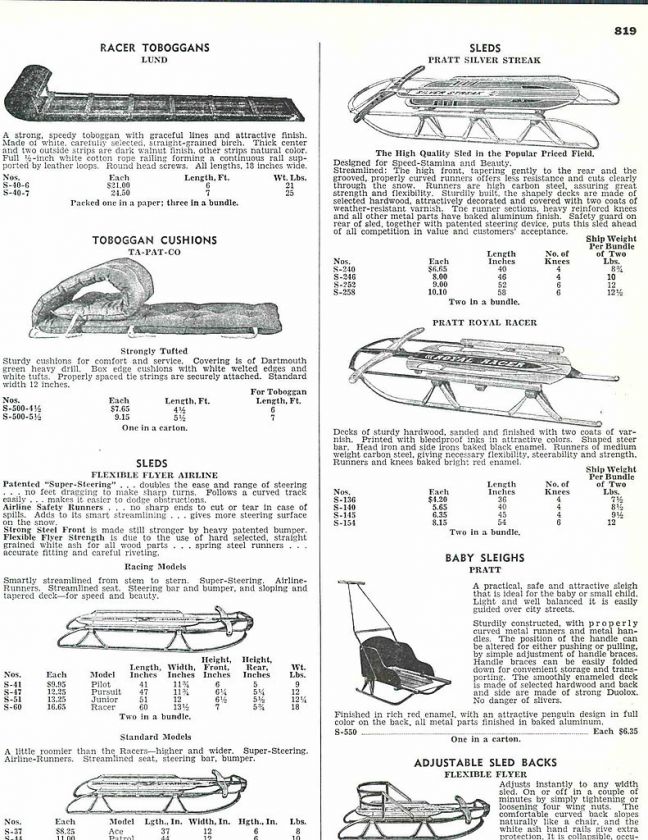 1951 ad Lund Toboggan Racer Flexible Flyer Airline Sleds Pratt Silver 