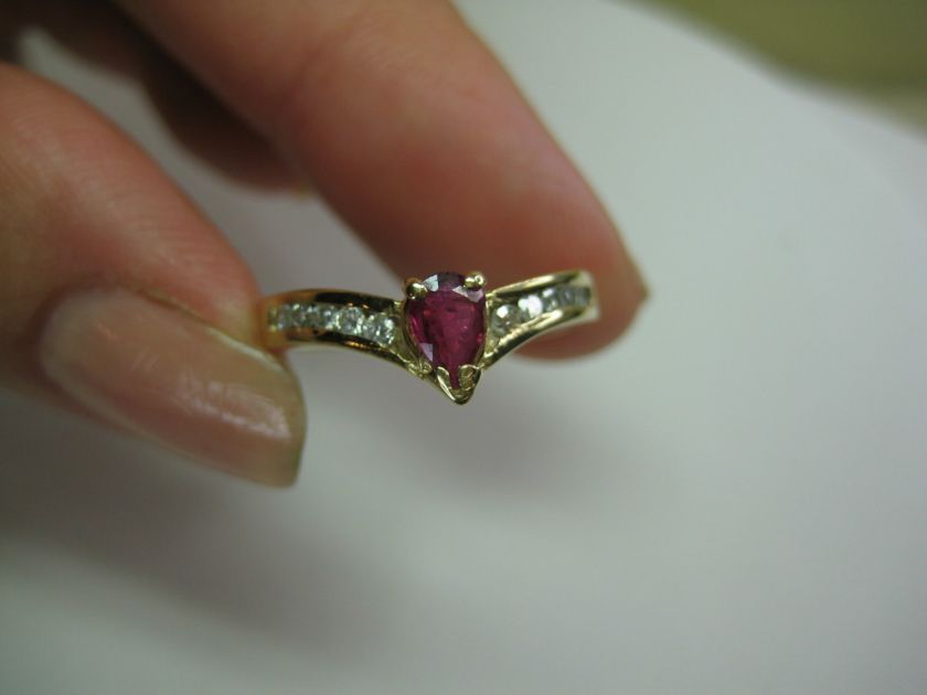 Pear Ruby channel set Diamond shoulders 14k SiZe 5.5  