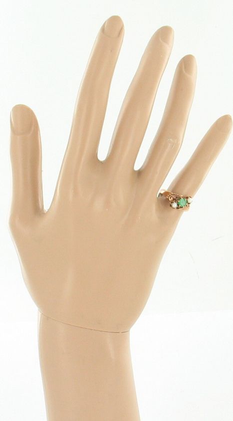 ANTIQUE 14K ROSE GOLD .32CT EMERALD & TWO PEARLS RING Size 6 DARLING 