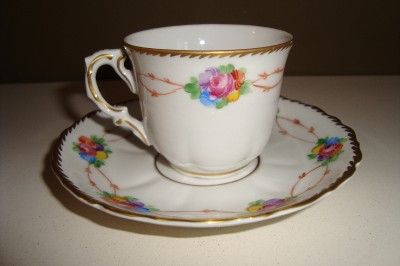 FINE ANTIQUE DRESDEN CARL THIEME CUP & SAUCER. C1880. http//www 